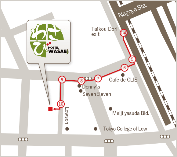 WASABI Nagoya Ekimae Map