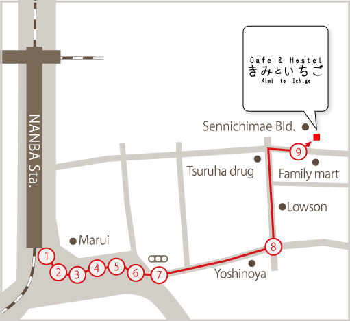 Access to Kimi to Ichigo from Nankai Namba sta.(5min walk)