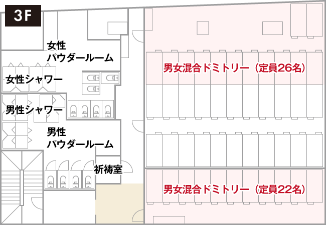 男女混合ドミトリー フロアー図