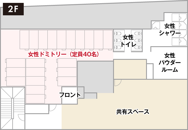 女性ドミトリー(2F) フロアー図